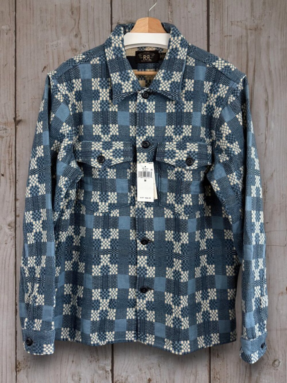 RRL Patterned Jacquard Overshirt Medium NWT Indigo Plaid